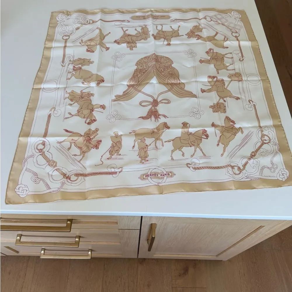 Hermes Vintage Equestrian Beige and Cream Scarf